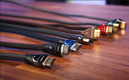 HDMI cables on wooden table