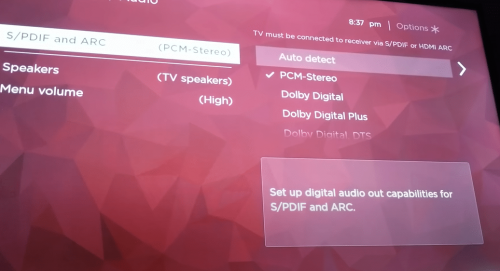 SPDIF and ARC TCL tv setting