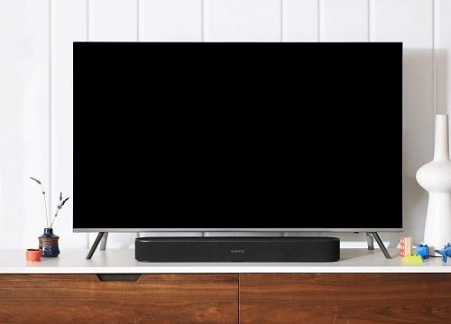 Sonos Beam positioned under a tv