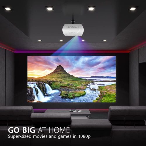 ViewSonic 3200 Lumens Full HD 1080p Shorter Throw Home Theater Projector in a home theater