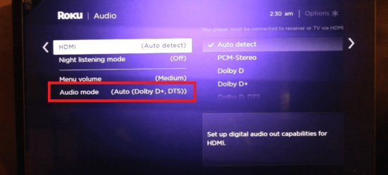 selecting auto dts for audio mode