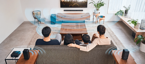 family watching tv with sony ht-s40r