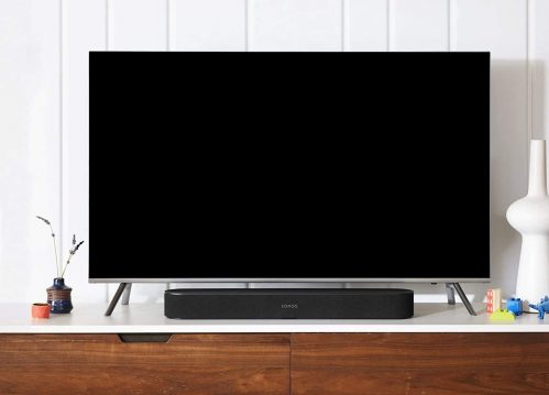Sonos Beam placed below a tv