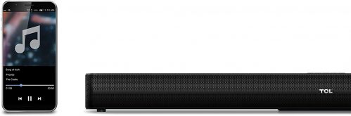 TCL Alto 5 2.0 Channel Home Theater Sound Bar connected to a smartphone