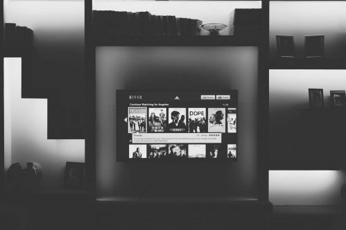 black and white shot of TV turned on